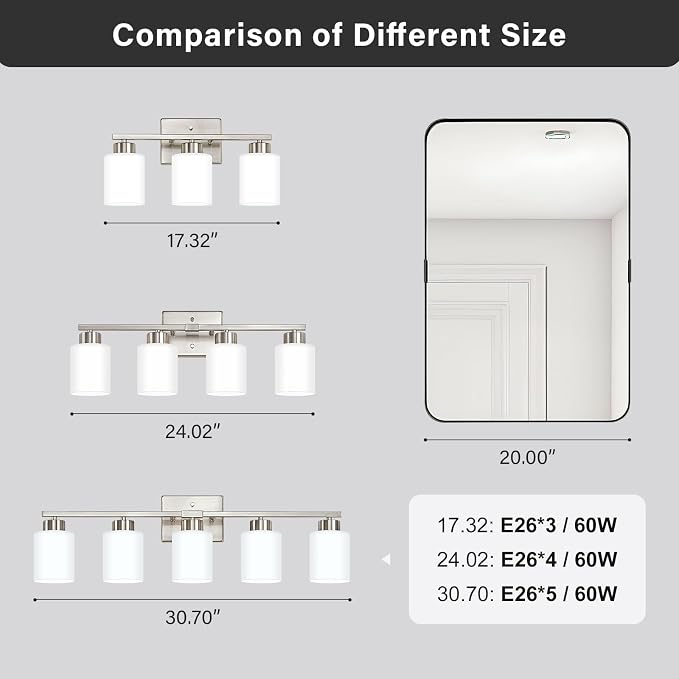 FonmYim Brushed Nickel Bathroom Light Fixtures, 3-Light Modern Vanity Light - Image 5
