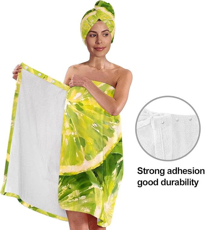 Women’s Citrus Bath Skirt and Hair Towel Wrap Set, Lightweight Absorbent - Image 4