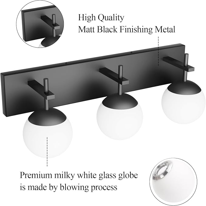 Ralbay Matte Black Bathroom Vanity Light - Image 4