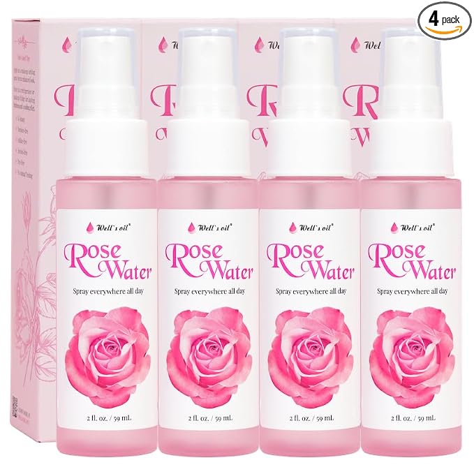 Well's Oil Rosewater Face & Hair Mist Spray | 4-Pack | Floral Rosewater by WellsOil