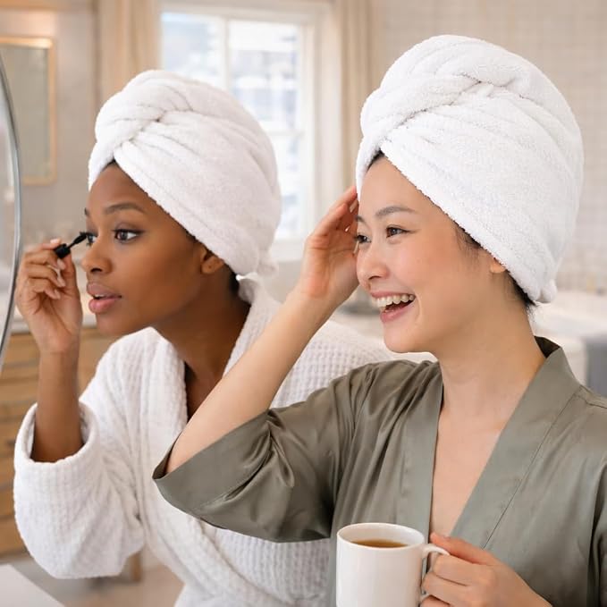 100% Turkish Cotton Hair Towel Wrap 2 Pack – Oeko-TEX Certified Quick Dry Turban - Image 6