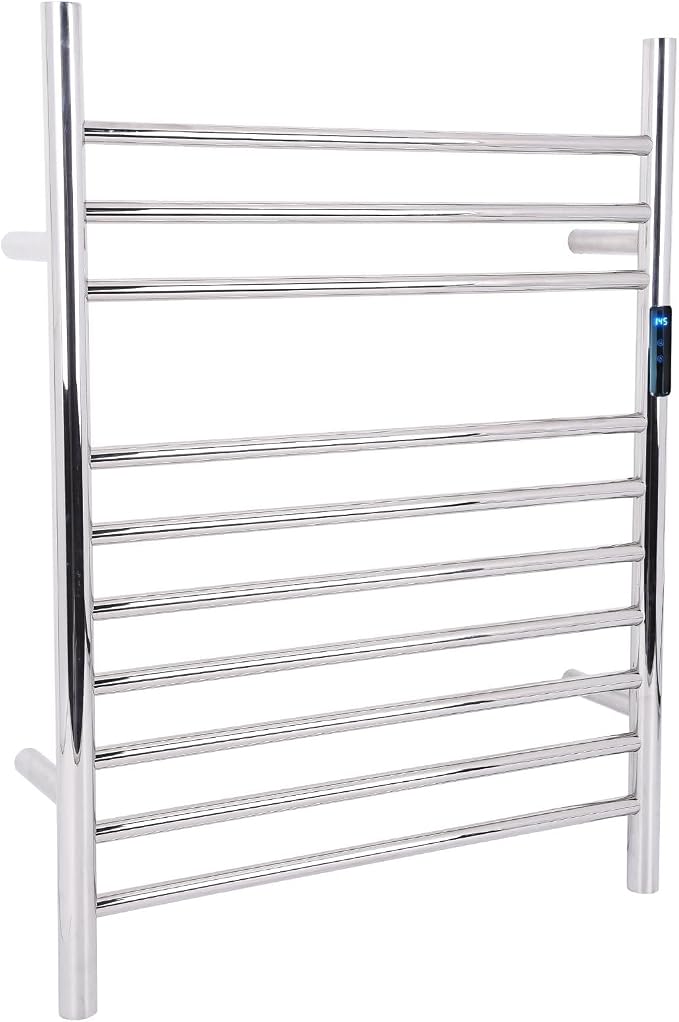 10-Bars Silver Heated Towel Rack–23" Wall Mounted Towel Warmer by Dawot