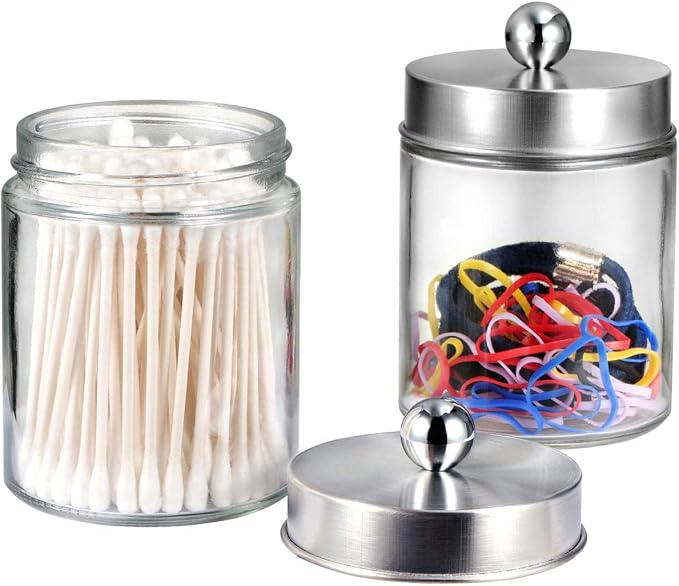 Amolliar 6Pc Apothecary Jars Bathroom Vanity Organizer- Rustic Farmhouse Decor - Image 5