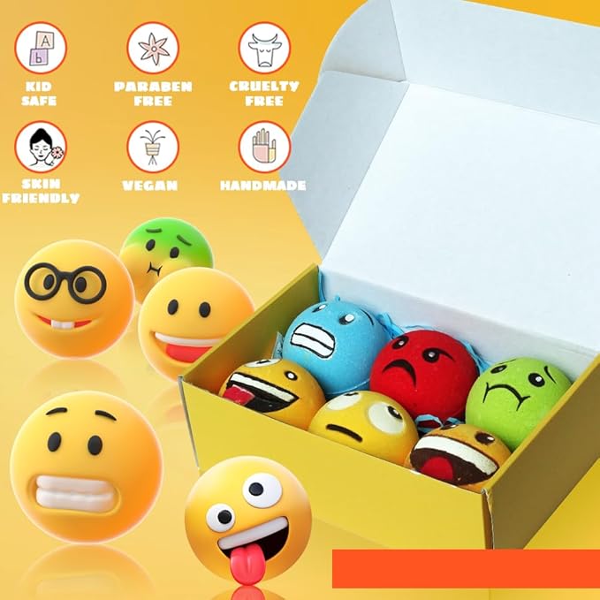 HZEX Large Emotion Face Bath Bombs Set of 6 – Fun Emoji-Inspired Spa Fizzies – - Image 3