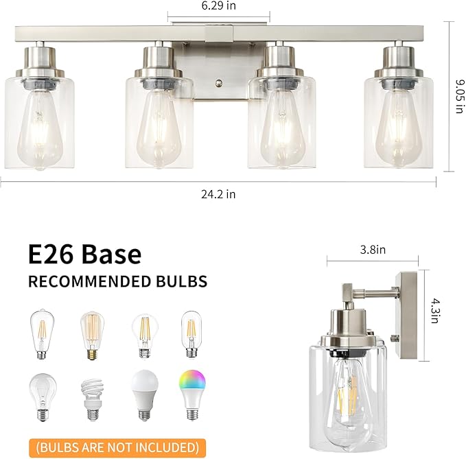 Bathroom Vanity Light, 4-Light Nickel Modern Matte Wall Sconce Lighting - Image 4