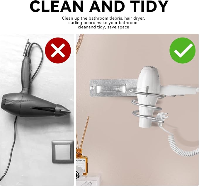 YUET Hair Dryer Holder Hairdryer Station Wall Mounted Shelf Bracket - Image 7