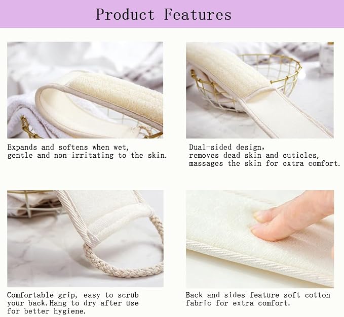 Extra-Long Natural loofah Back Scrubber, Long Back Scrubber - Image 3