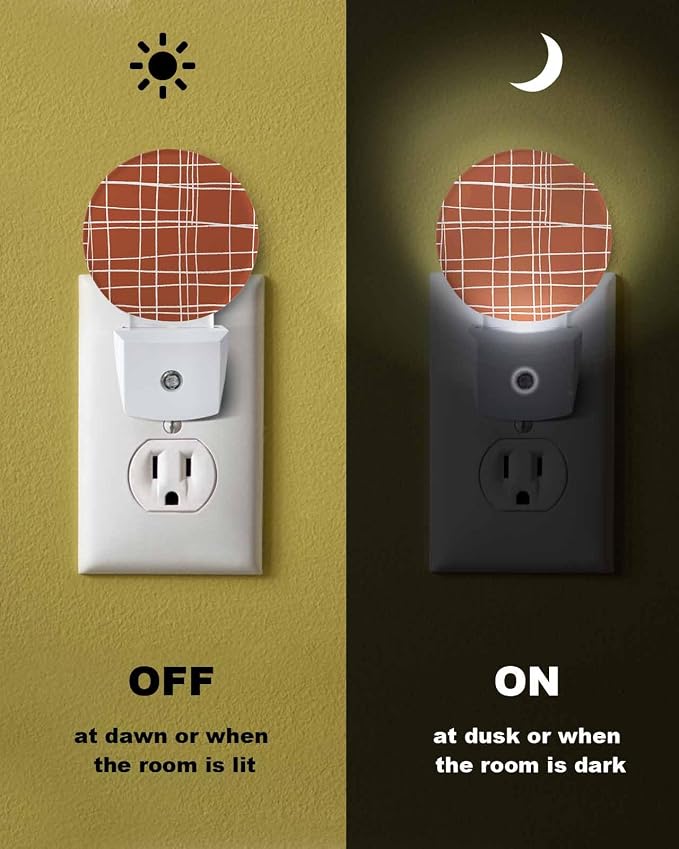 Night Lights Auto Sensor Orange Checked Plaid Night Light Minimalist Grid Lines - Image 6
