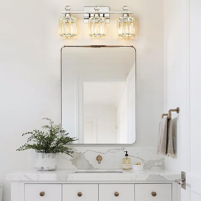 Crystal Bathroom Lighting Fixtures Over Mirror, 3 Light Chrome Brushed Nickel - Image 5
