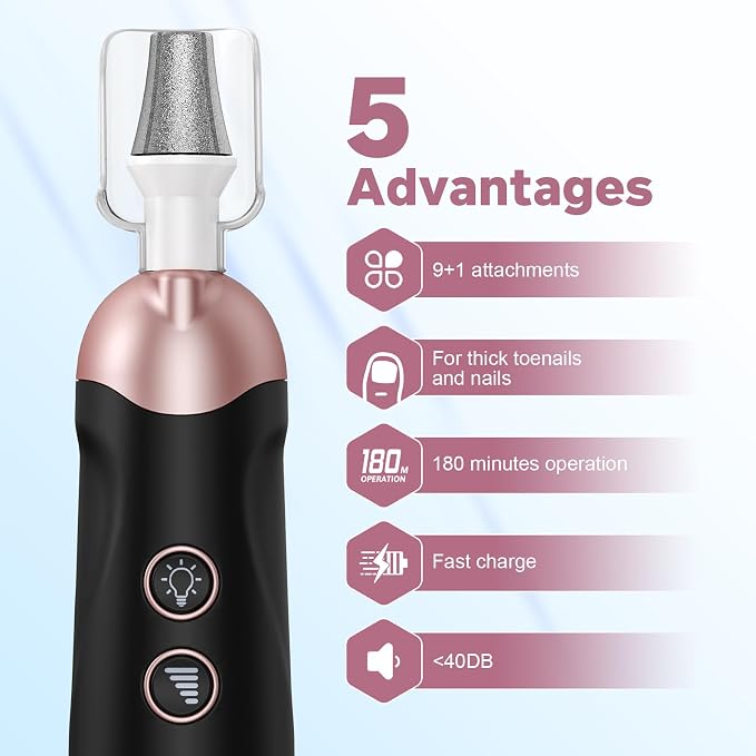AOMEES Electric Nail File Kit, Rechargeable Professional Manicure Pedicure Kit - Image 3