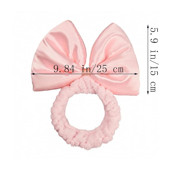 JIAHANG Large Bow Facial Spa Headband, Morning Wash Skincare Satin Bow Hairband - Image 2