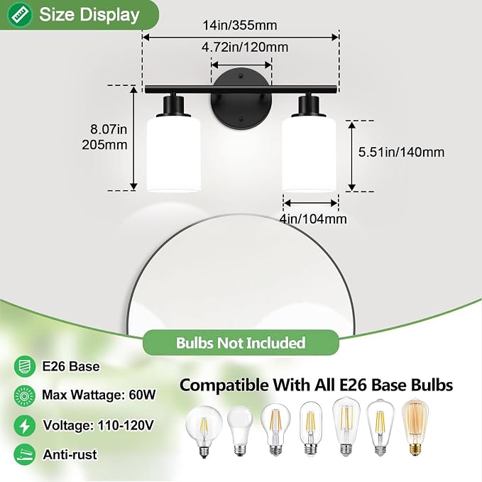 Zarbitta 2-Light Bathroom Light Fixtures, Bathroom Wall Lamp - Image 7