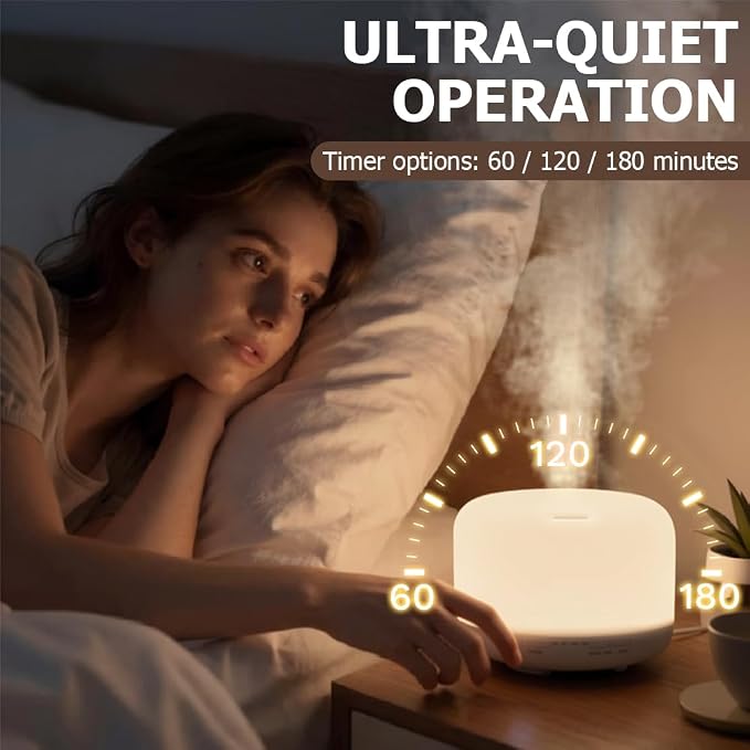 500ml Premium Essential Oil Diffuser, Quiet 4-in-1 Ultrasonic Aromatherapy - Image 7