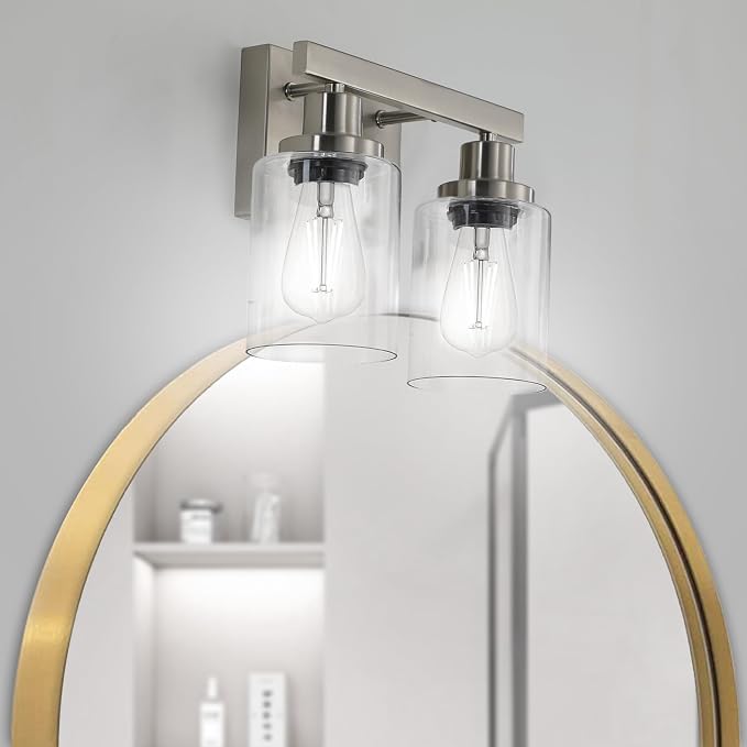 Bathroom Vanity Light, 2-Light Nickel Modern Matte Wall Sconce Lighting by DIKAIDALights