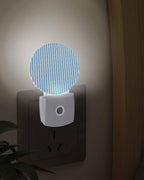 Night Lights Auto Sensor Blue Pinstripes Night Light Woven Denim Striped Round - Image 3