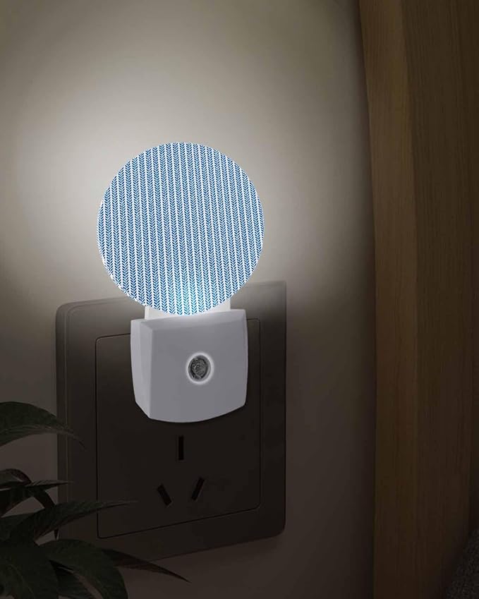 Night Lights Auto Sensor Blue Pinstripes Night Light Woven Denim Striped Round - Image 3