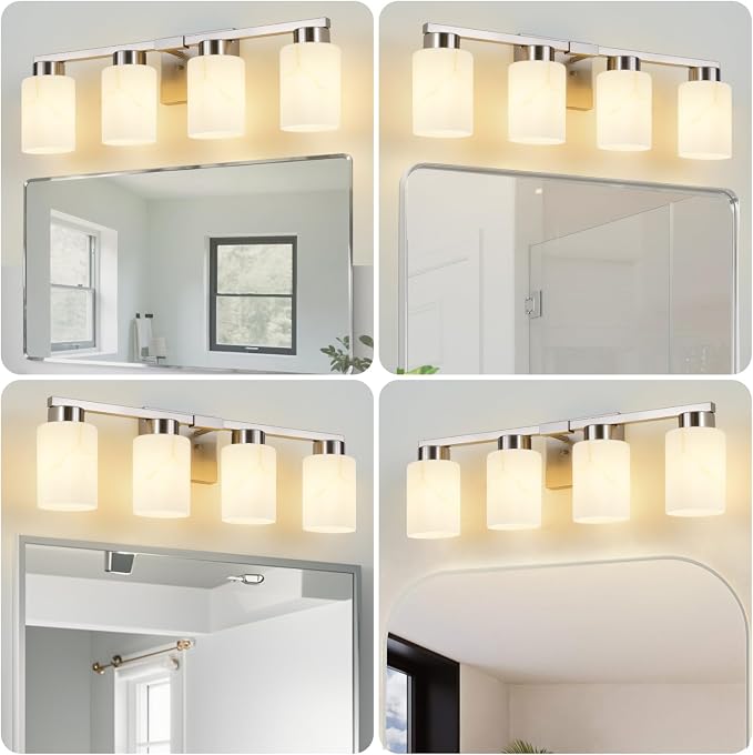 4-Light Bathroom Light Fixtures, Modern Vanity Lights, Brushed Nickel Metal - Image 3