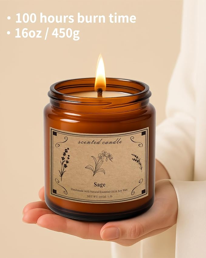 Sage Candles for Cleansing, 16oz Large Jar White Scented Candle, Over 100 Hours - Image 4