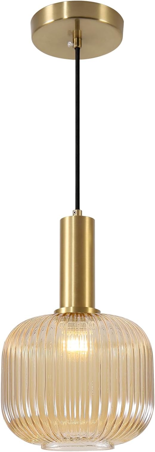 KCO Lighting Amber Glass Globe Pendant Light Mid Century Modern Kitchen Island by KCOLighting