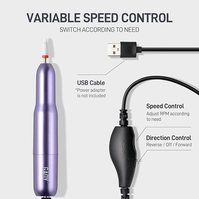 GAOY Electric Nail Drill for Acrylic and Gel, USB Electric Nail File, Portable - Image 4