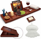 Bathtub Tray and Bath Pillows for Tub – Expandable Bamboo Bathtub Caddy by Rynex