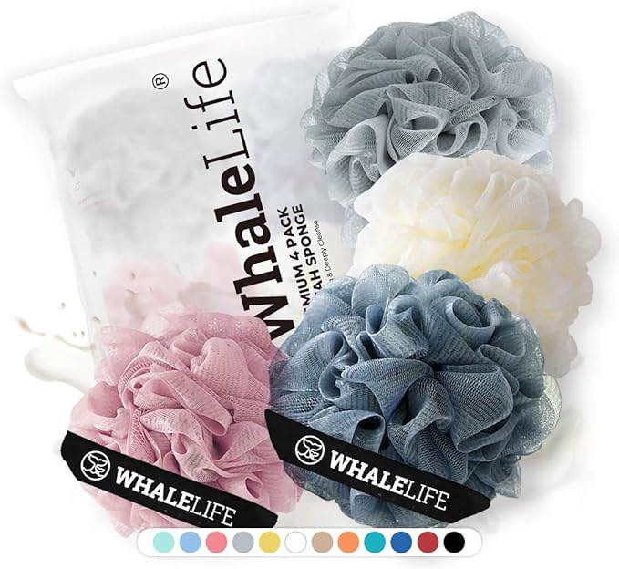 Loofah Sponge Bath Sponge for Women Men 4 Pack by WhaleLife