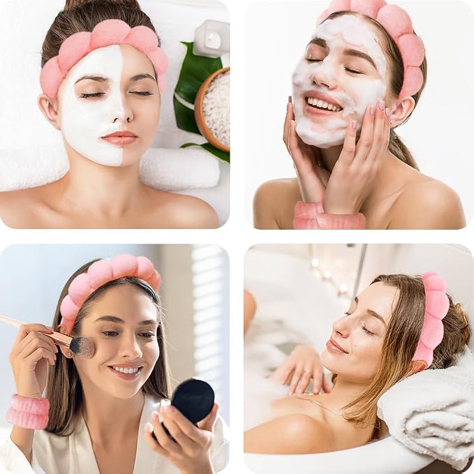 Spa Headbands for Washing Face Wristband Set Sponge Makeup Skincare Headband - Image 3