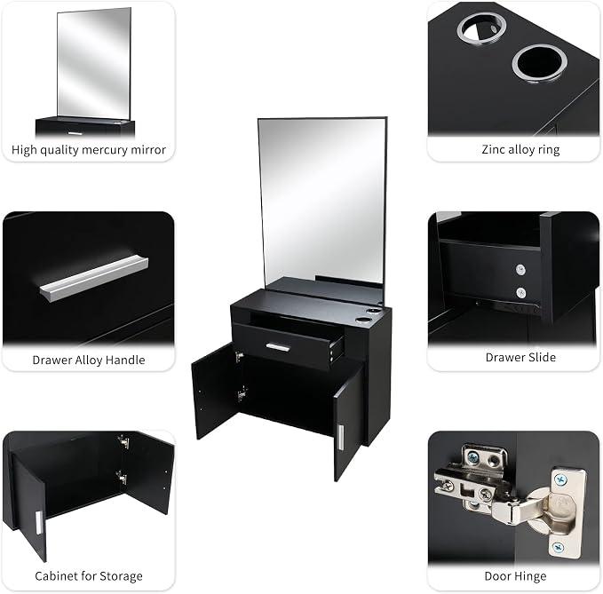 Modern Styling Station for Hair Stylist, Wooden Hair Salon Station Storage - Image 5