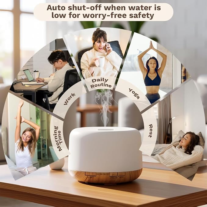 500ml Premium Essential Oil Diffuser, Quiet 4-in-1 Ultrasonic Aromatherapy - Image 4
