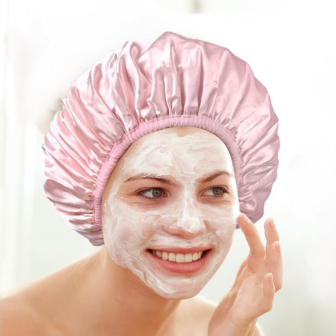 Three-Layer Terry Cloth Lined Satin Shower Cap, - Image 5