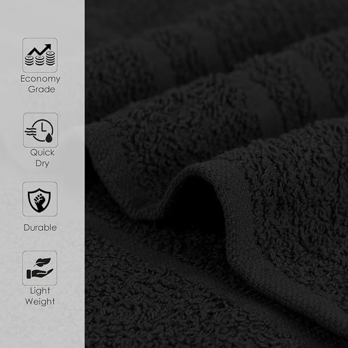 Salon Towels – 50 Pack Black Hand Towels 100% Cotton Spa Towel – 16x27 inches - Image 2