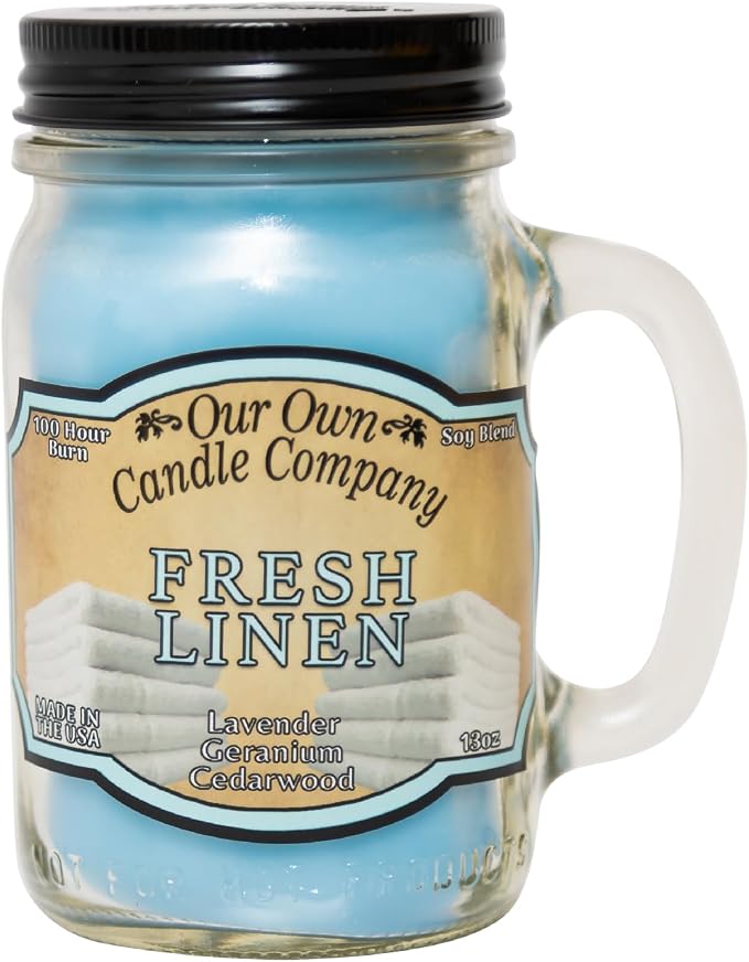 Our Own Candle Company, Fresh Linen Scented Mason Jar Candle, 100 Hour Burn Time by OurOwnCandleCompanycandles