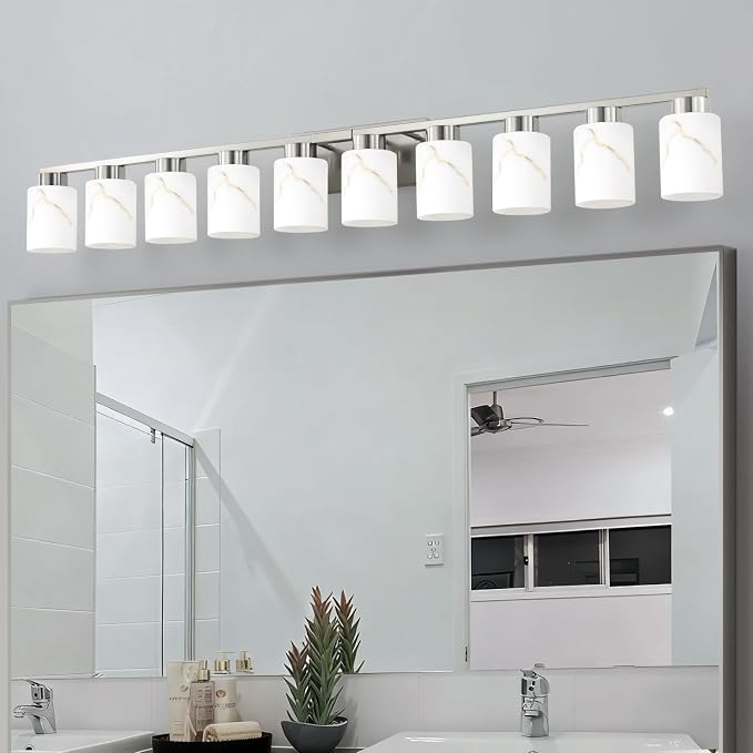 10-Light Bathroom Light Fixtures, Modern Vanity Lights, Brushed Nickel Metal by Mieloxiy