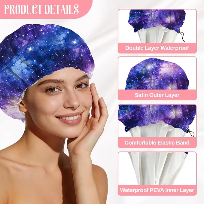 Starry Sky Reusable Shower Cap Milky Way Double Layer Waterproof Shower Caps - Image 3