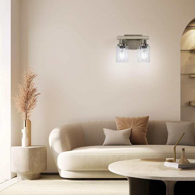 Bathroom Vanity Light, 2-Light Nickel Modern Matte Wall Sconce Lighting - Image 7