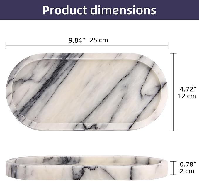 Natural Marble Tray Oval, Bathroom Vanity Tray - Image 2