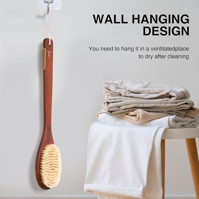Wooden Bath Brush with Gentle Bristles Long Handle - Image 6