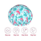 Pink Flamingos Shower Cap For Women Reusable Waterproof Double Layers Bath Cap - Image 6