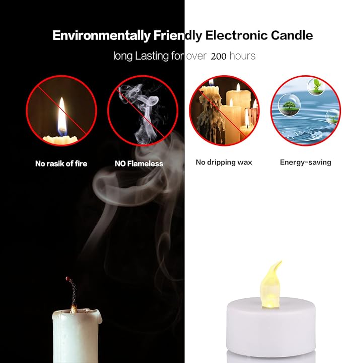 JUNPEI 50Pack Battery Tea Lights Candles- LED Tea Lights Realistic Bright - Image 6