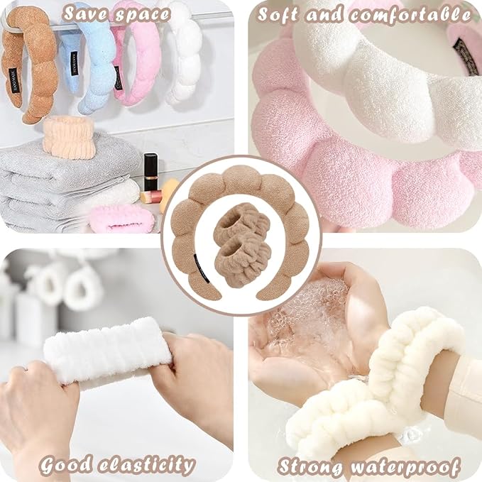 Spa Headbands for Washing Face Wristband Set Sponge Makeup Skincare Headband - Image 5