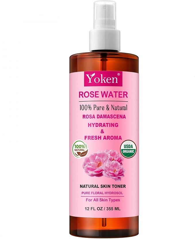 Yoken Organic Rose Water Spray for Face, 12 Fl Oz Fine Mist, Rosewater Face Mist by Yoken
