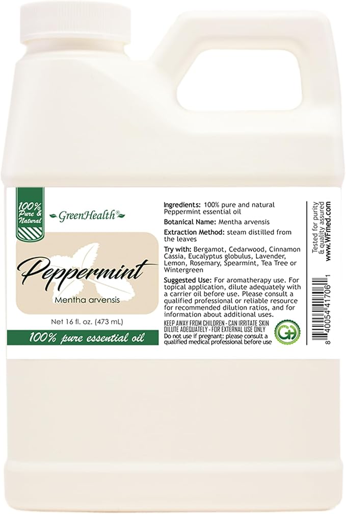 GreenHealth Peppermint Essential Oil – 16 fl oz | 100% Pure & Uncut | by Greenals