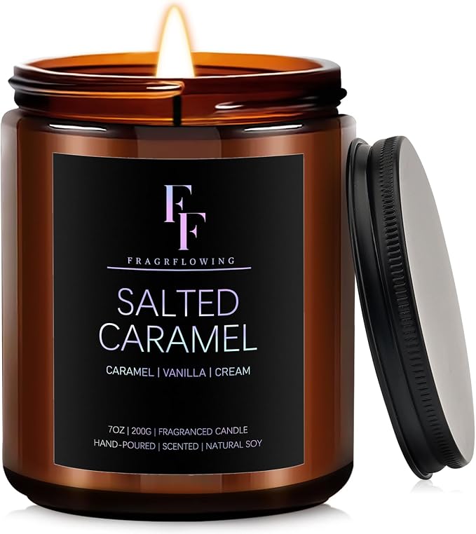 Salted Caramel Scented Candle for Home Soy Wax Candle, Aromatherapy Candle Gift by FFFRAGRFLOWING