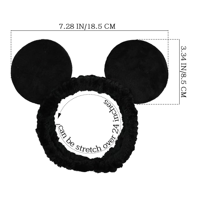 JIAHANG Mouse Ears Facial Spa Headbands, Coral Fleece Wash Face Hair Band - Image 2