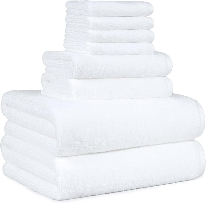 Amazon Basics 100% Cotton Soft Quick-Dry 8-Piece Towel Set, Bath Towels by AmazonBasics