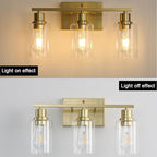 3-Lights Gold Bathroom Light Fixture, Brushed Brass Vanity Light - Image 3