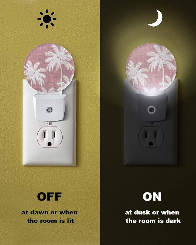 Night Lights Auto Sensor Tropical Palm Trees Night Light Pink Linen Coastal - Image 6