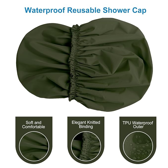 Shower Cap for Women, Double Layer Waterproof Bath Cap, Reusable Hair Protector - Image 6
