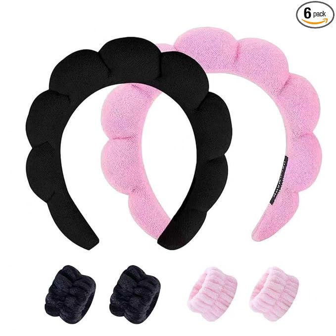 Spa Headband and Wristband Set for Women, Terry Cloth Sponge Headband for by HKOVNE