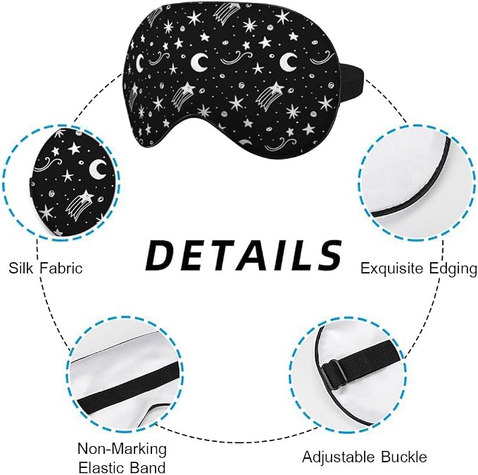 Starry Sky Moon Silk Eye Mask Sleep Mask Night Polka Dots Mystical White Black - Image 3